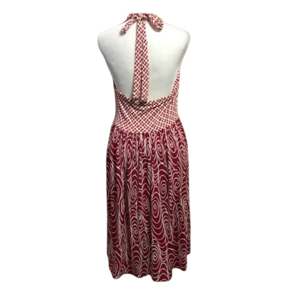 LONDON TIMES Halter Dress Red Abstract Print Retro Sweetheart Neck Women's 14 - Picture 9 of 13